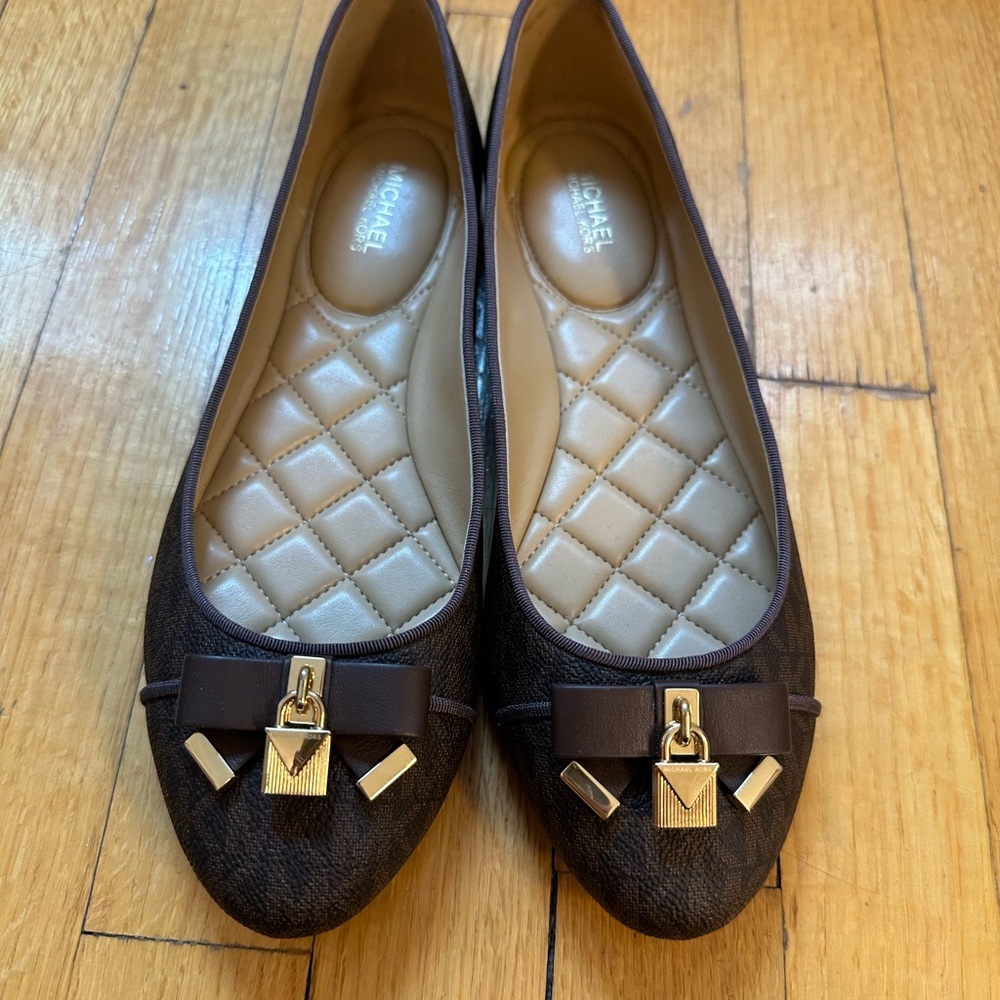 Michael Kors Dark Brown Flats with Gold Accents
